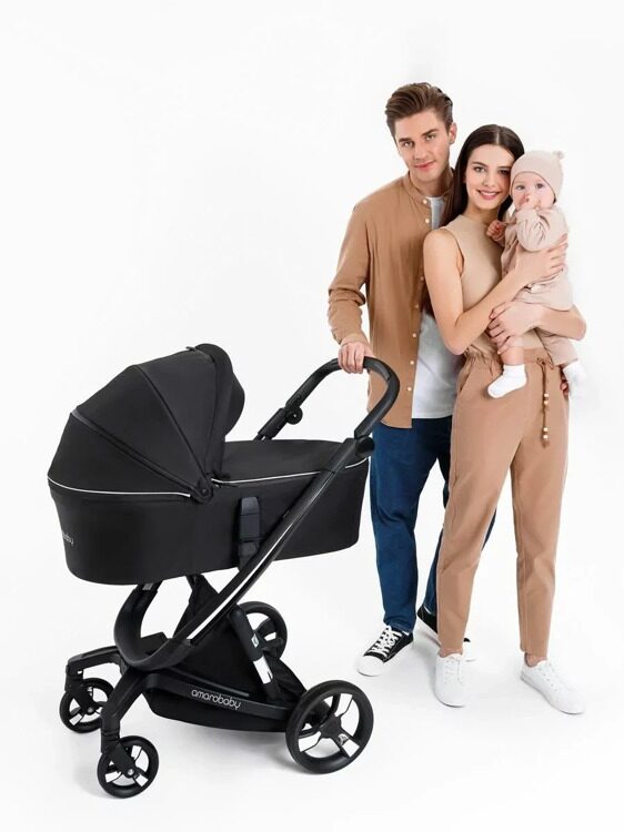 Коляска детская 2 в 1 с автоматическим тормозом AMAROBABY TUTUM, розовый