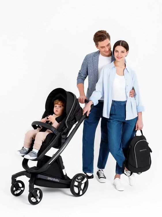 Коляска детская 2 в 1 с автоматическим тормозом AMAROBABY TUTUM, розовый